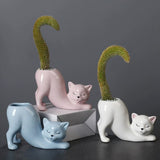 2 PCS Blue Cat Ceramic Flower Pots – Cute Succulent Planters for Home & Office