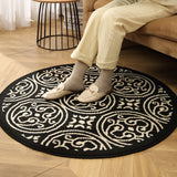 Vine Modern Round Area Rug with Geometric Black and White Pattern