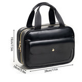 Black Compact PU Leather Travel Toiletry Bag with Zipper Compartments