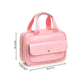 Pink Compact PU Leather Travel Toiletry Bag with Zipper Compartments