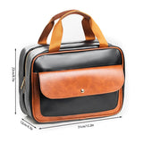 Black-brown Compact PU Leather Travel Toiletry Bag with Zipper Compartments