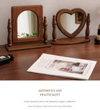 Love Shaped Mirror Cordate Wooden Tabletop Vanity Mirror, Elegant Design