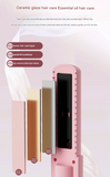 Pink Portable Two-in-One Wireless Hair Straightener and Curler with Six Temperature Settings and Intelligent Liquid Crystal Display