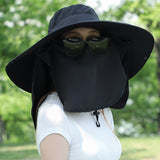 Black Wide Brim Sun Protection Hat with Face Shield - Adjustable for Ultimate UV Protection