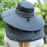 Grey Wide Brim Sun Protection Hat with Face Shield - Adjustable for Ultimate UV Protection