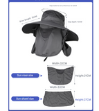 Grey Wide Brim Sun Protection Hat with Face Shield - Adjustable for Ultimate UV Protection