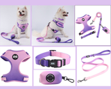 S Purple-pink Adjustable Soft Pet Harness with Leash & Poop Bag Dispenser