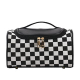 Black Checkered Cosmetic Bag with Handle - Stylish, Compact, and Practical for Travel