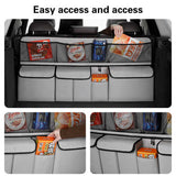 Grey Car Trunk Organizer – Large Hanging Storage Bag with Mesh Pockets & Backseat Access