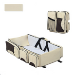 Beige-Brown Patchwork Multifunctional Foldable Baby Crib Mommy Bag | Large Capacity Diaper Bag | Portable Shoulder and Handheld Baby Essentials Bag