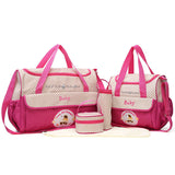 Pink 5-Piece Mommy Bag Set - Large Diaper Bag with Insulated Bottle Holder & Snack Pouch