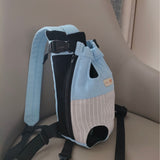 Size XL Blue-Gray Patchwork Pet Backpack Dog Carrier Cat Travel Bag - Breathable, Portable & Hands-Free Four-Leg Design