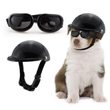 Size S Black Pet Helmet & Goggles Set - Adjustable Safety Gear for Dogs, UV Protection, Durable ABS Material, Stylish Outdoor Accessory