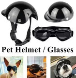 Size S Black Pet Helmet & Goggles Set - Adjustable Safety Gear for Dogs, UV Protection, Durable ABS Material, Stylish Outdoor Accessory