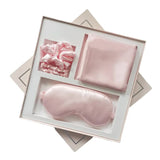 Pink Luxury Faux Silk Sleep Gift Set - 4-Piece Eye Mask, Pillowcase & Scrunchies for Relaxation & Comfort