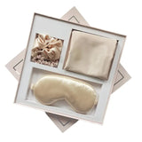 Light Gold Luxury Faux Silk Sleep Gift Set - 4-Piece Eye Mask, Pillowcase & Scrunchies for Relaxation & Comfort