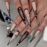 2PC Black Press-On Nails - 24PC Traceless Light Set, Reusable ABS for Salon Manicure