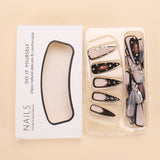 2PC Black Press-On Nails - 24PC Traceless Light Set, Reusable ABS for Salon Manicure