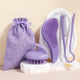 2-Piece Purple Wheat Straw Hair Set – Detangling Comb, Massage Brush & V-Comb