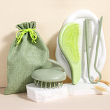 Green Wheat Straw Hair Set - Massage Brush, Detangler & V-Comb for All Hair Types