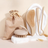 Light Brown Wheat Straw Hair Set - Massage Brush, Detangler & V-Comb for All Hair