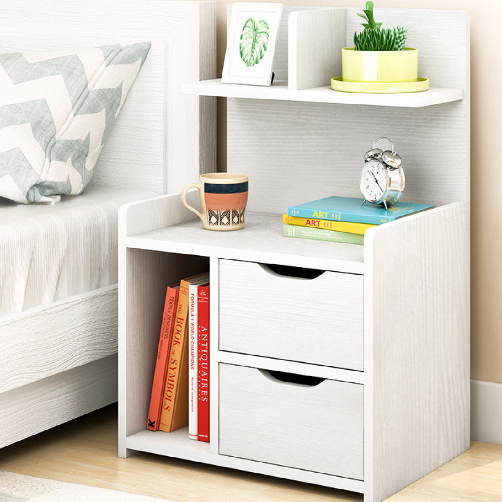 Wooden Bedside Table with Chest of Drawers Shelf Tallboy Cabinet Bedroom Storage.