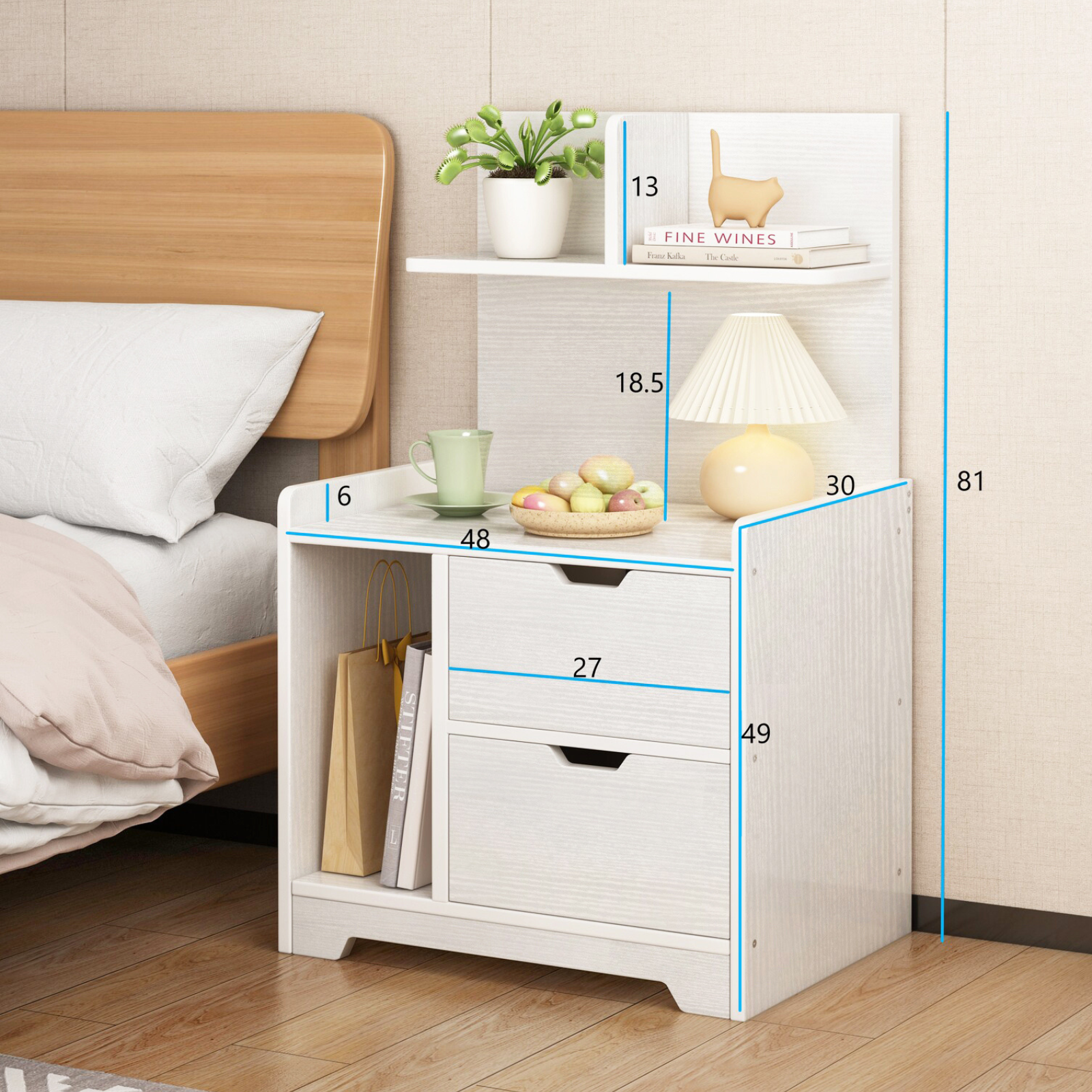 Wooden Bedside Table with Chest of Drawers Shelf Tallboy Cabinet Bedroom Storage.