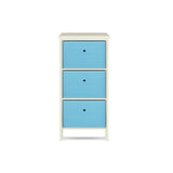 Home Master 3 Drawer Pine Wood Storage Chest Sky Blue Fabric Baskets 37 x 80cm