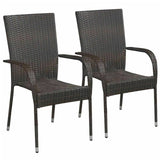 2 Pcs Outdoor Chairs Stackable Garden Patio Chair Set Poly Rattan Dining Seat