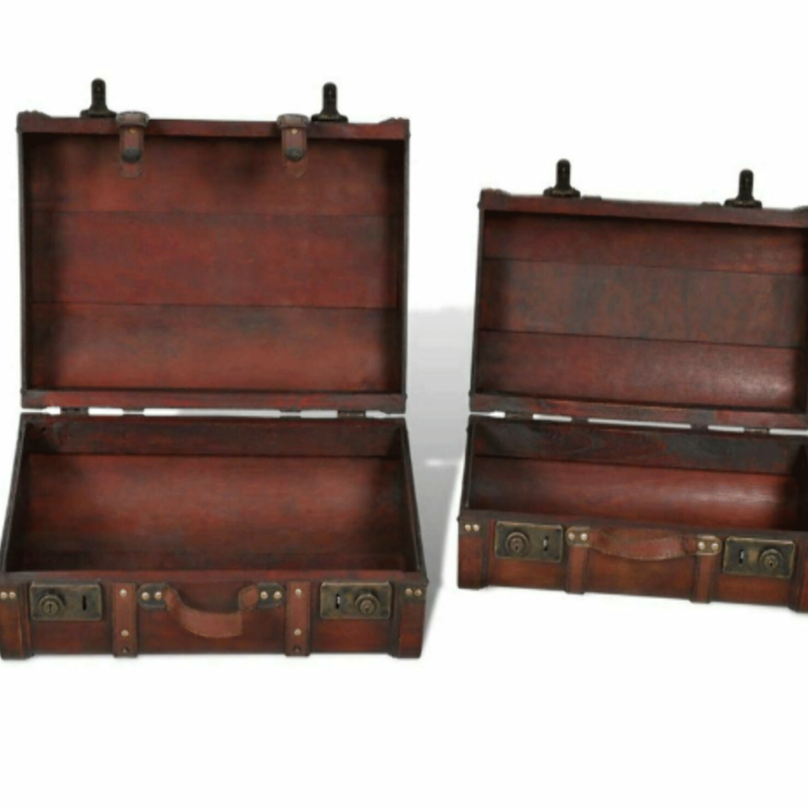 2pcs Old World Vintage Look Wooden Treasure Trunk Storage Box Cabinet Chest Set