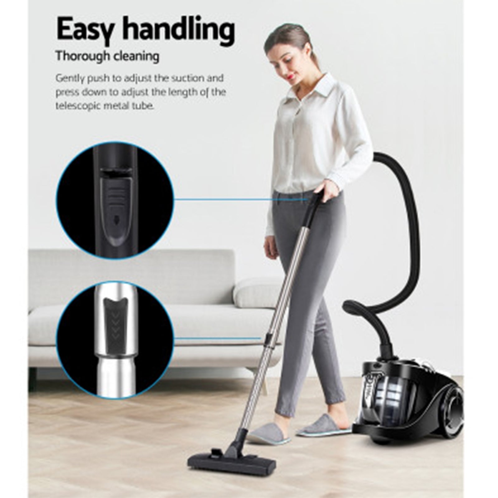 Bagless Cyclonic Cyclone Vacuum Cleaner Powerful 2200W HEPA Filter Vacuum Black