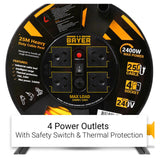 Bayer 4 Socket Power Extension Cable Reel Cord 25m Heavy Duty Lead 10A
