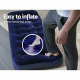 Blue Single Inflatable Mattress Bed Guest Camping Blow Up Air Bed Built in Pump