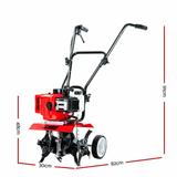 GTCGiantz Garden Cultivator 65CC Tiller Petrol Rotary Hoe Mini 4 Tine Rototiller