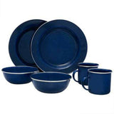 Picnic Outdoor Camping Dinner Set Mugs Bowls Plates Dishes Metal Blue Enamel Cup