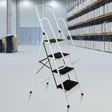 Foldable Non Slip 4 Step Steel Ladder Tread Stepladder Safety Handrail Rail.