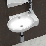 Ceramic Hand Wash Bathroom Basin Above Counter Wall Sink Bowl w/ Overflow White