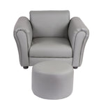 Kids Grey Couch Sofa Chair w/ Footstool in PU Leather