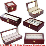 Wooden 12 Grid Storage Glass Top Wrist Watch Jewellery Ornaments Box Organiser