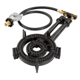 2-RING OUTDOOR STOVE BURNER+1200mm Hose & Regulator, Cast Iron