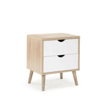 Bed Side Table With 2 Drawers Wooden Cabinet Storage White And Oak By Shangri-La