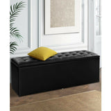 Long Storage Ottoman Bench Seat Blanket Toy Box Foot Stool Large Leather Black