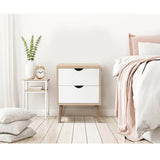 Bed Side Table With 2 Drawers Wooden Cabinet Storage White And Oak By Shangri-La