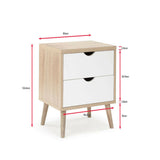 Bed Side Table With 2 Drawers Wooden Cabinet Storage White And Oak By Shangri-La