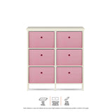 Home Master 6 Drawer Pine Wood Storage Chest Pink Fabric Baskets 70 x 80cm