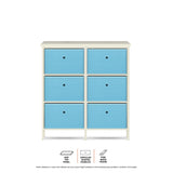 Home Master 6 Drawer Pine Wood Storage Chest Sky Blue Fabric Baskets 70 x 80cm